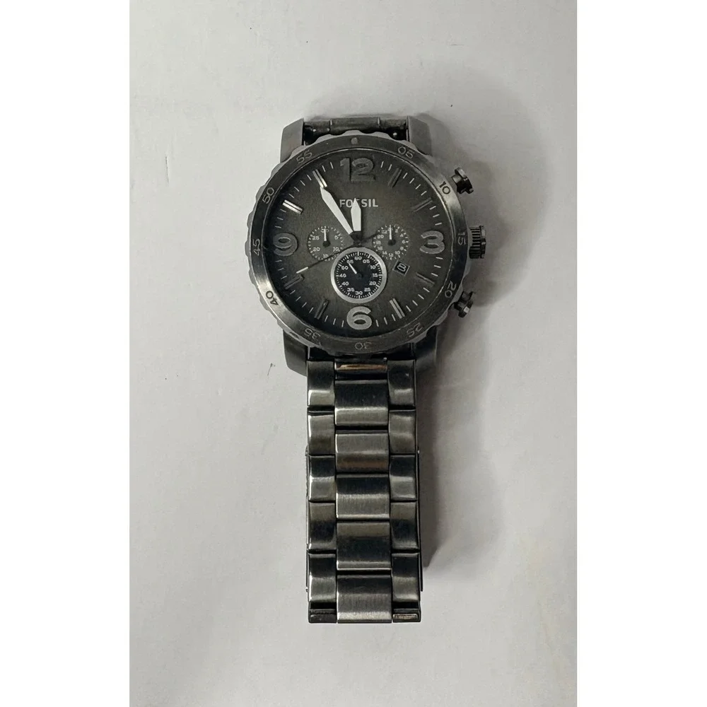 Fossil Nate Chronograph Mens Watch JR1401 Smoke Grey Stainless Steel 50mm Case